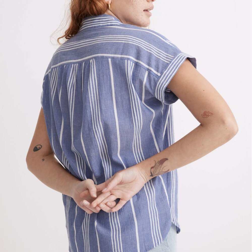 Madewell Central Shirt in Highley Stripe in Bluestone - Picture 3 of 10